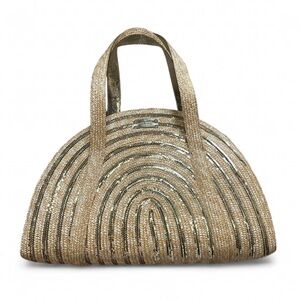 Kate Spade Lawn Party Half Circle Tote Bag Gold Sequin and Woven Colorway